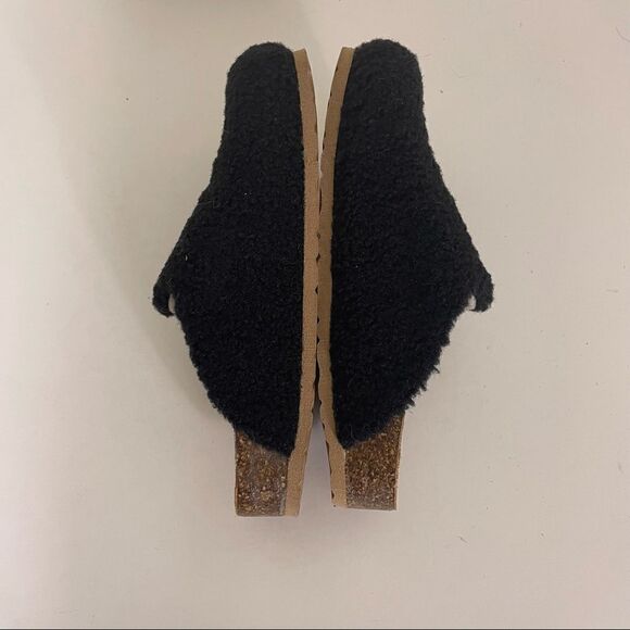Garnet Hill Black Furry Top Slip On Slide Clog Shoes - Picture 8 of 9